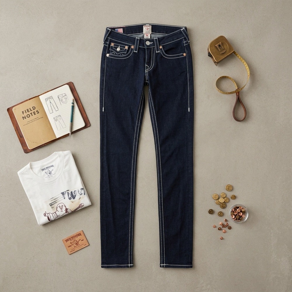 True Religion Jeans Womens 27 Dark Wash Low Rise Skinny Pearl Button Y2K USA